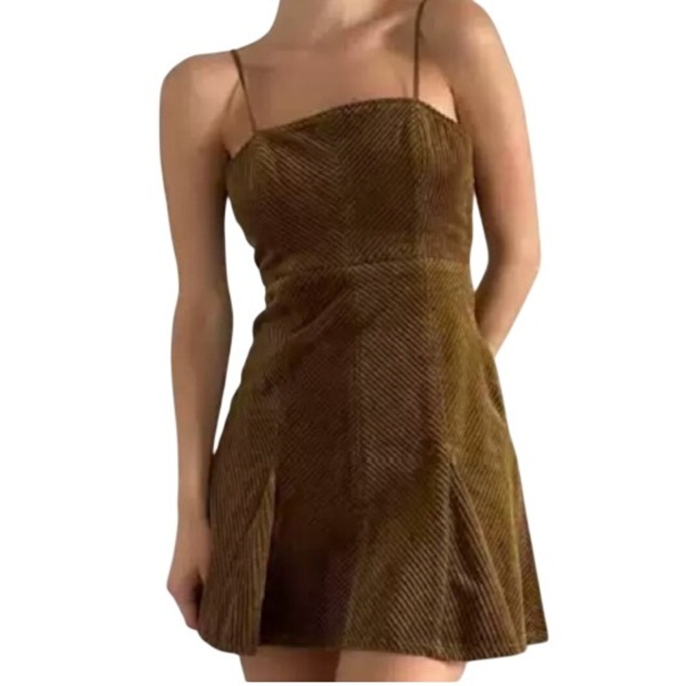 Urban Outfitters Womens M Kensie Corduroy Lace Back Olive Brown Mini Dress NWT